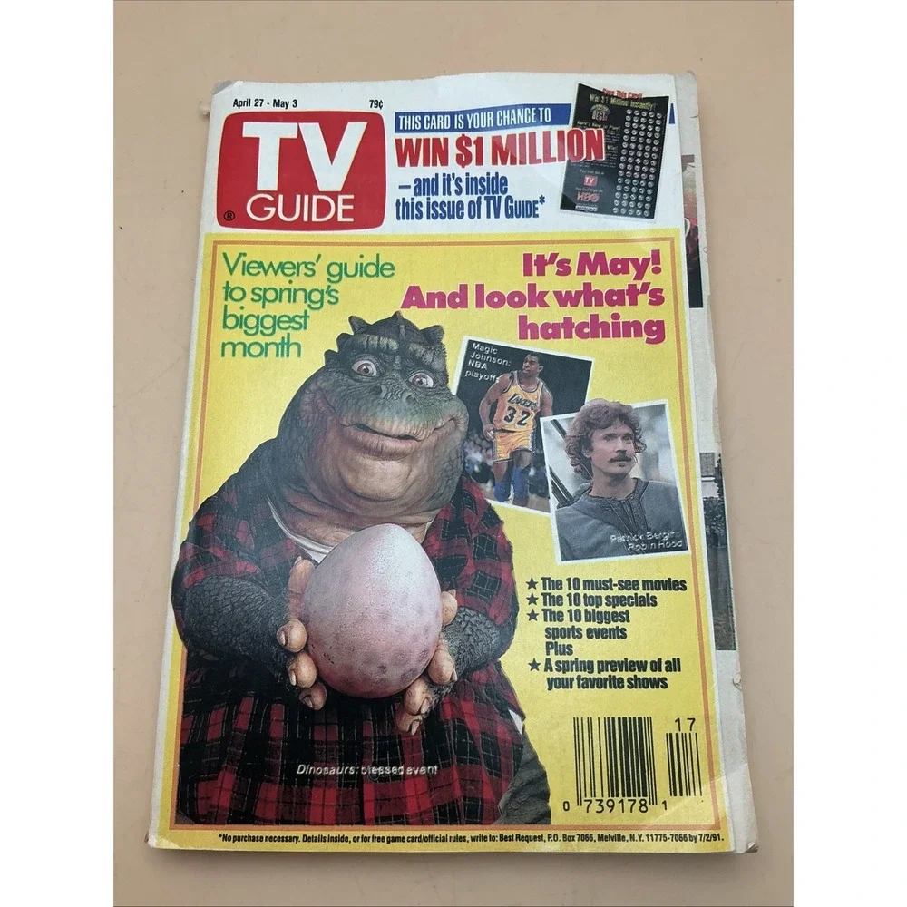 TV Guide Magazine, Apr 27-May 3, 1991, Dinosaurs, Magic Johnson, Robin Hood